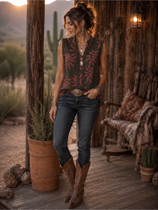 a new day Tops - a new day Palm Leaf Sleeveless Blouse